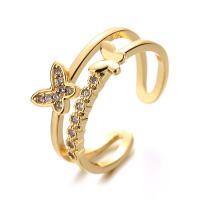 Cubic Zirconia Micro Pave Brass Ring Butterfly plated adjustable & micro pave cubic zirconia & for woman & hollow nickel lead & cadmium free US Ring Sold By PC