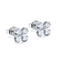 Cubic Zirconia Micro Pave Brass Earring Four Leaf Clover platinum plated micro pave cubic zirconia & for woman nickel lead & cadmium free Sold By Pair