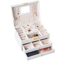 Boîte à bijoux multifonctions, cuir PU, trois couches & avec miroir, plus de couleurs à choisir, 230x170x135mm, Vendu par PC