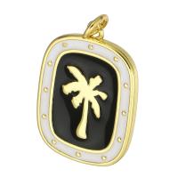 Bijoux pendentifs en laiton, Placage de couleur d'or, émail, noire, 15x21x2mm, Trou:Environ 3mm, Vendu par PC