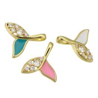 Cubic Zirconia Micro Pave Brass Pendant Mermaid tail gold color plated enamel Approx 3mm Sold By PC