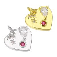 Cubic Zirconia Micro Pave Brass Pendant, Heart, plated, micro pave cubic zirconia, more colors for choice, 13x12x3mm, Hole:Approx 3mm, Sold By PC