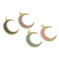 Cubic Zirconia Micro Pave Brass Pendant, Moon, gold color plated, micro pave cubic zirconia & enamel, more colors for choice, 21x26x2.50mm, Hole:Approx 3mm, Sold By PC