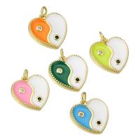 Cubic Zirconia Micro Pave Brass Pendant, Heart, plated, micro pave cubic zirconia & enamel, more colors for choice, 15x15x2mm, Hole:Approx 3mm, Sold By PC