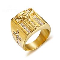 Stal nierdzewna Rhinestone Ring Finger, Stal nierdzewna 304, różnej wielkości do wyboru & dla człowieka & z kamieniem, złoty, 19mm, sprzedane przez PC