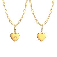Stainless Steel Jewelry Necklace 304 Stainless Steel Heart Vacuum Ion Plating fashion jewelry & micro pave cubic zirconia & for woman golden 12.50mm Length Approx 20.3 Inch Sold By PC