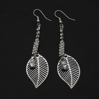 Iron Drop Earring, for woman & with rhinestone, silver color, 74mm, Sold By PC