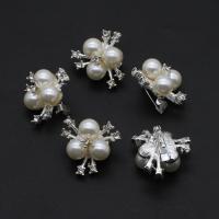 Plástico Broche Perla, fundición, con Perlas plásticas, con diamantes de imitación, plateado, 22mm, Vendido por UD