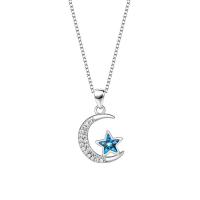 925 Sterling Silver Necklaces Moon and Star oval chain & for woman & with rhinestone Length 45 cm Sold By PC