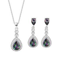 925 Sterling Silver Jewelry Sets, earring & necklace, with Cubic Zirconia, oval chain & for woman & with rhinestone, mixed colors, Length:45 cm, Sold By Set