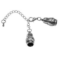 Tibetan Style Lobster Claw Cord Clasp, silver color, 100mm, Sold By PC