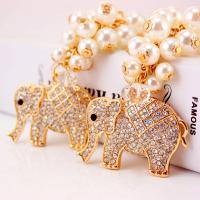 Zinc Alloy Key Clasp with Czech Rhinestone & Plastic Pearl Elephant high quality plated fashion jewelry & for woman Sold By PC