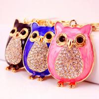 Tibetan Style Key Clasp, with Czech Rhinestone, Owl, high quality plated, fashion jewelry & for woman & enamel, more colors for choice, 130x48mm, Sold By PC