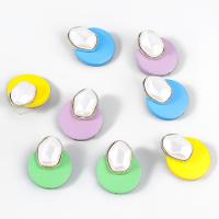 Tibetan Style Stud Earring, with ABS Plastic Pearl & Wood, fashion jewelry & for woman, more colors for choice, 38x31mm, Sold By Pair