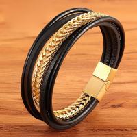 PU Leather Cord Bracelets, with 304 Stainless Steel, Vacuum Plating, fashion jewelry, more colors for choice, Sold By PC