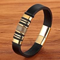 PU Leather Cord Bracelets with 304 Stainless Steel Vacuum Plating fashion jewelry black Sold By PC