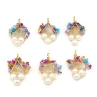 Ciondoli perle d'acqua dolci, perla, with pietra preziosa & ottone, placcato color oro, unisex, colori misti, 35x55mm, Venduto da PC