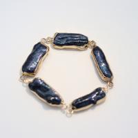 Freshwater Pearl Connector with Brass irregular gold color plated 1/1 loop blue 7x20- Sold By PC