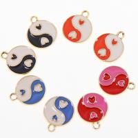 Tibetan Style Enamel Pendants, Round, gold color plated, ying yang & Unisex, more colors for choice, nickel, lead & cadmium free, 18x15x2mm, Approx 50PCs/Bag, Sold By Bag