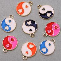 Tibetan Style Enamel Pendants, Round, gold color plated, ying yang & Unisex, more colors for choice, nickel, lead & cadmium free, 24x20x2mm, Approx 50PCs/Bag, Sold By Bag