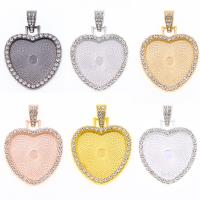 Tibetan Style Pendant Cabochon Setting, Heart, plated, with rhinestone, more colors for choice, nickel, lead & cadmium free, 32x44mm, Approx 50PCs/Bag, Sold By Bag