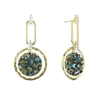 Tibetan Style Drop Earrings, with Crystal, Round, 18K gold plated, micro pave cubic zirconia & for woman & hollow, more colors for choice, nickel, lead & cadmium free, 26x51mm, Sold By Pair