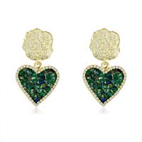 Brass Drop Earring, with Crystal, Heart, 18K gold plated, Korean style & for woman, more colors for choice, nickel, lead & cadmium free, 26x47mm, Sold By Pair