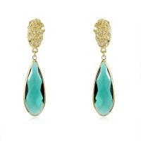 Brass Drop Earring, with Crystal, Teardrop, 14K gold plated, Korean style & for woman, nickel, lead & cadmium free, 13x55mm, Sold By Pair