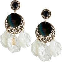 Zinc Alloy Drop Earrings with Shell & Crystal & Resin Geometrical Pattern plated Korean style & for woman & hollow Sold By Pair