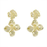 Brass Drop Earring Flower 14K gold plated Korean style & for woman nickel lead & cadmium free Sold By Pair
