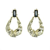 Tibetan Style Drop Earrings, with Crystal, Teardrop, 14K gold plated, Korean style & for woman & hollow, nickel, lead & cadmium free, 35x62mm, Sold By Pair