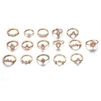Juego de anillos de aleación de zinc, chapado en color dorado, 16 piezas & para mujer & con diamantes de imitación, 16mm,17mm,18mm, Vendido por Set