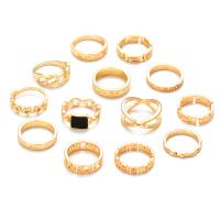 Juego de anillos de aleación de zinc, chapado en color dorado, 13 piezas & para mujer, 20mm, Vendido por Set