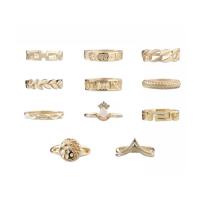 Cink Alloy Ring Set, Cink ötvözet, arany színű aranyozott, 11 darabszám & strasszos, 18mm,18.5mm, Által értékesített Set