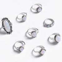 Ensemble d’anneau en alliage de zinc, avec résine, Placage de couleur platine, 8 pièces & pour femme, 17mm,18mm, Vendu par fixé