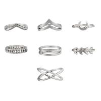 Zinc Alloy Ring Set platinum color plated 7 pieces & for woman 17mm 17.5mm 18mm Sold By Set