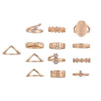 سبائك الزنك خاتم مجموعة, لون الذهب مطلي, 13 قطعة & للمرأة & مع حجر الراين, 17mm,17.5mm,18mm, تباع بواسطة تعيين