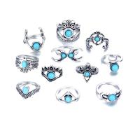 Tibetan Style Ring Set, with Resin, platinum color plated, 11 pieces & for woman, 16mm,17mm,17.5mm, Sold By Set