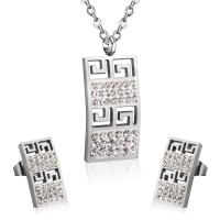 Fashion Stainless Steel Jewelry Sets Stud Earring & necklace 304 Stainless Steel Vacuum Ion Plating fashion jewelry & micro pave cubic zirconia & for woman 35.5*16mm 15*8mm Length Approx 17.72 Inch Sold By Set