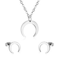 Fashion Stainless Steel Jewelry Sets Stud Earring & necklace 304 Stainless Steel Moon Vacuum Ion Plating fashion jewelry & for woman 25*24mm 13mm Length Approx 17.72 Inch Sold By Set