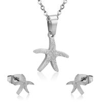 Fashion Stainless Steel Jewelry Sets, Stud Earring & necklace, 304 Stainless Steel, Starfish, Vacuum Ion Plating, fashion jewelry & for woman, more colors for choice, 18*18mm,8.5*9.5mm, Length:Approx 17.72 Inch, Sold By Set