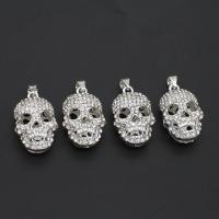 Rhinestone Zinc Alloy Beads Skull with rhinestone white 35mm Sold By Bag