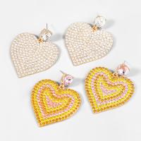 Tibetan Style Drop Earrings, Heart, fashion jewelry & for woman & with rhinestone, more colors for choice, 60x46mm, Sold By Pair
