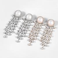 Boucle d'oreille strass, alliage de zinc, avec Plastique ABS perle, bijoux de mode & pour femme & avec strass, plus de couleurs à choisir, 123x30mm, Vendu par paire