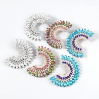 Tibetan Style Stud Earring, fashion jewelry & for woman & with rhinestone, more colors for choice, 95x26x49mm, Sold By Pair