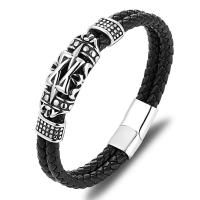 PU Leather Cord Bracelets with 304 Stainless Steel Vacuum Plating fashion jewelry black Sold By PC