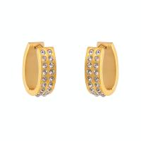 Stainless Steel Huggie Hoop Earring 316 Stainless Steel Donut Vacuum Ion Plating for woman & with rhinestone golden Sold By Pair