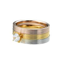 Titantium Steel finger ring, Titan Stål, med Cubic Zirconia, Donut, tre stycken & olika storlek för val & för kvinna & fasetterad, blandade färger, 3mm,5mm, Ca 3PC/Ställ, Säljs av Ställ