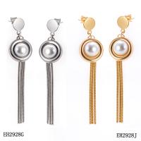 Titanium Steel  Earring, with Plastic Pearl, Vacuum Ion Plating, for woman, more colors for choice, 13x61x6mm, Sold By Pair