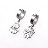 Huggie Hoop Drop Earring, 316 Stainless Steel, polished, for woman & with rhinestone, original color, 12.6x32mm,14.7x32mm, Sold By Pair